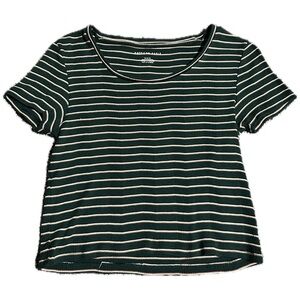 American Eagle Striped Green & White Crop Top Shirt